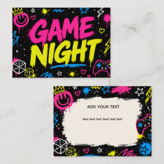 Bold Neon Graffiti Game Night Place Cards