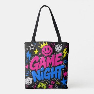 Bold Neon Graffiti Game Night Tote Bag