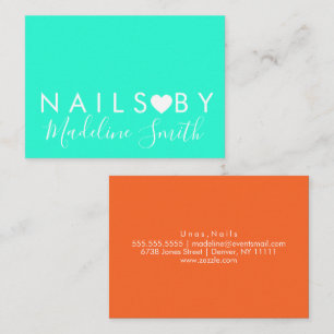 Bold Neon Heart Makeup Artist Nail Salon   Business Card