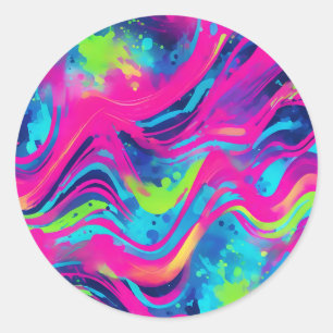 Bold Neon Watercolor Classic Round Sticker