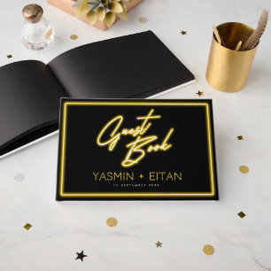 Bold Neon Yellow Glow Black Informal Wedding Guest Book