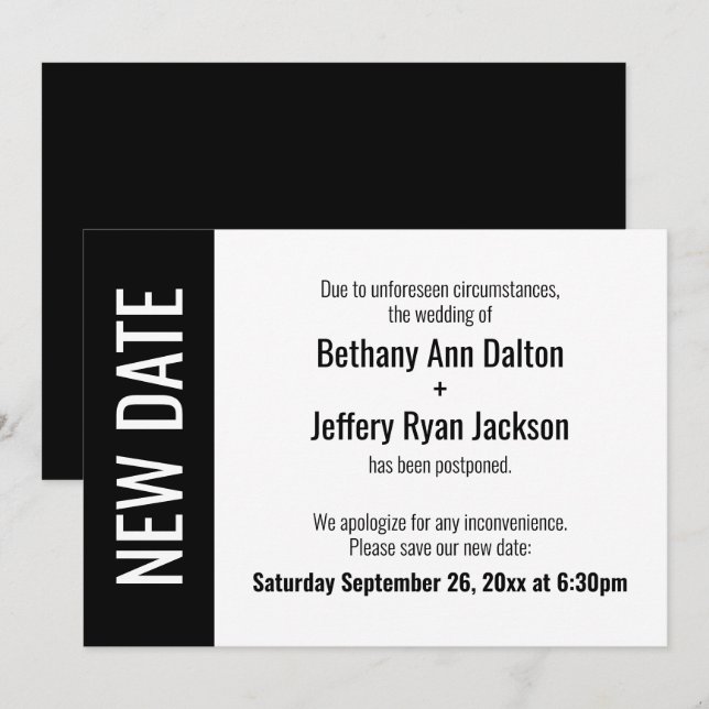Bold New Date, Postponed Wedding Announcement (Front/Back)