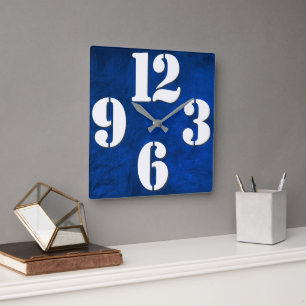 Bold Number Face On Blue Square Wall Clock