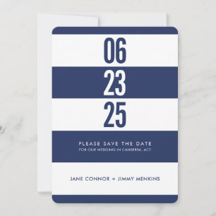 BOLD NUMBER STACK navy white stripe save the date