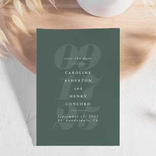 Bold numbers trendy modern sage green photo save the date