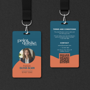 Bold Ocean Blue Orange ID Card—Employee QR Code ID Badge