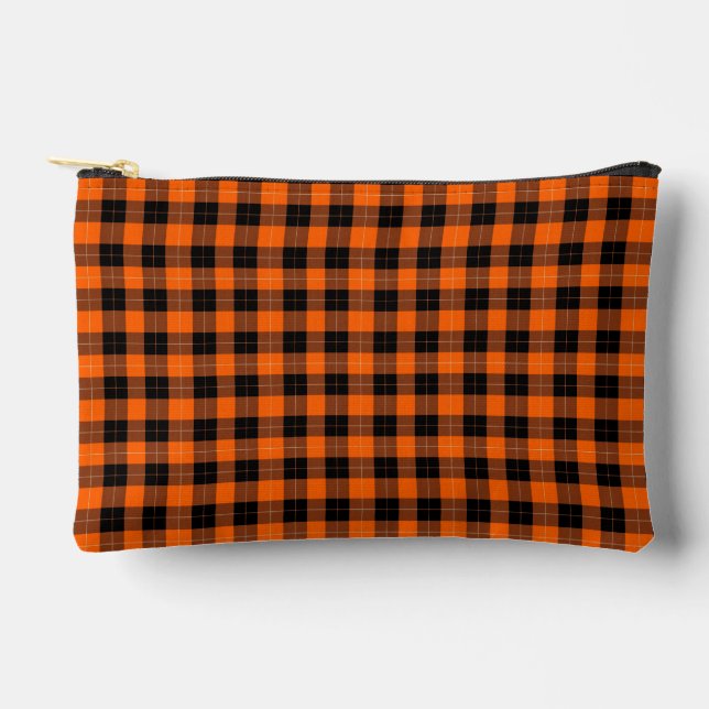 Bold Orange and Black Buffalo Plaid Accessory Pouch (Front)