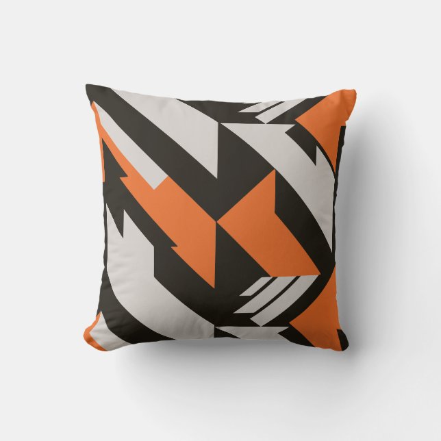 Bold Orange and Black Geometric Design Cushion (Front)