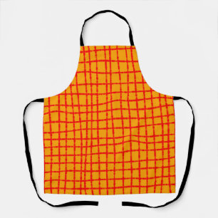 Bold Orange and Red Check Pattern Fun Apron