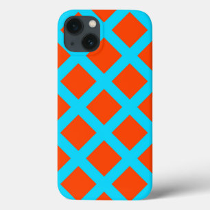 Bold Orange and Turquoise Blue Squares Pattern iPhone 13 Case