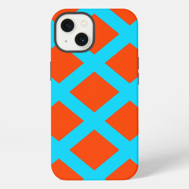 Bold Orange and Turquoise Blue Squares Pattern iPhone Case (Back)