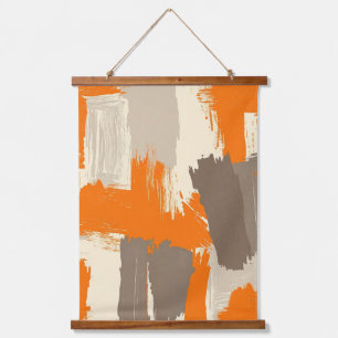 Bold Orange Artisan Brush Strokes Abstract Hanging Tapestry