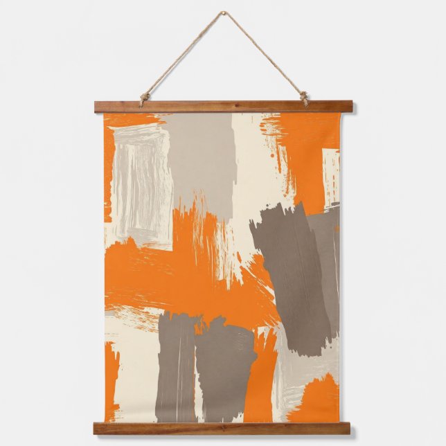 Bold Orange Artisan Brush Strokes Abstract  Hanging Tapestry (Front)