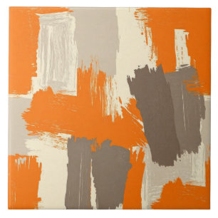 Bold Orange Artisan Brush Strokes Abstract Tile
