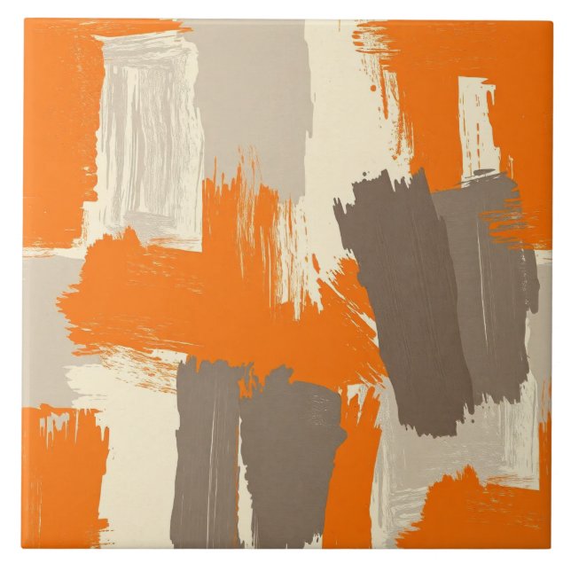 Bold Orange Artisan Brush Strokes Abstract  Tile (Front)