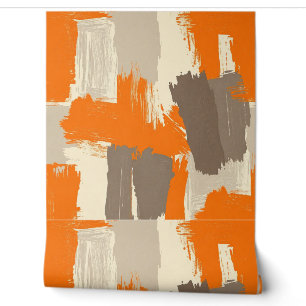 Bold Orange Artisan Brush Strokes Abstract  Wallpaper