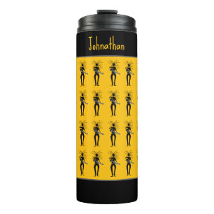 Bold Orange, Awesome Silhouette Guitarists Thermal Tumbler