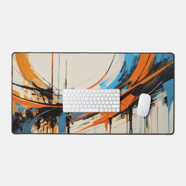 Bold Orange Blue Sweeping Lines Mid Century Desk Mat (Keyboard & Mouse)