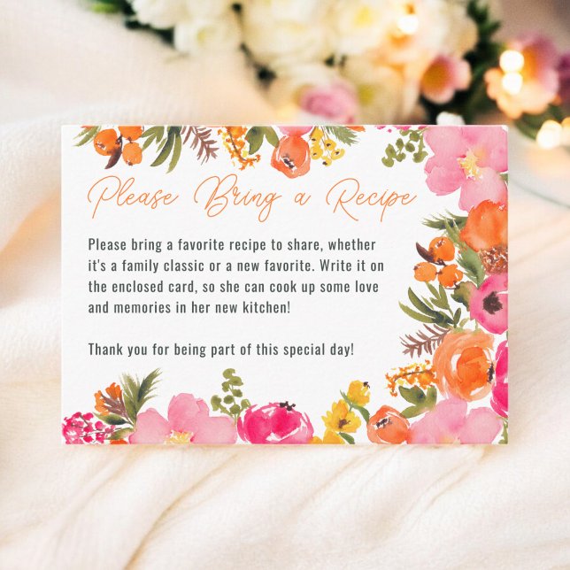 Bold Orange Boho Floral Bridal bring a Recipe  Enclosure Card (Bold Orange Boho Floral Bridal bring a Recipe Enclosure Card)