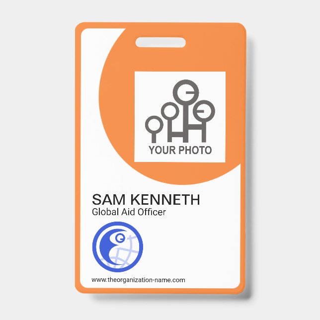 Bold Orange Curvature Frame Company Photo Template ID Badge (Front)