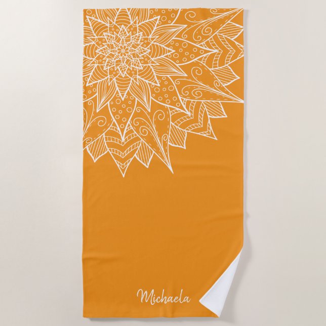 Bold Orange Floral Summer Beach Towel (Front)