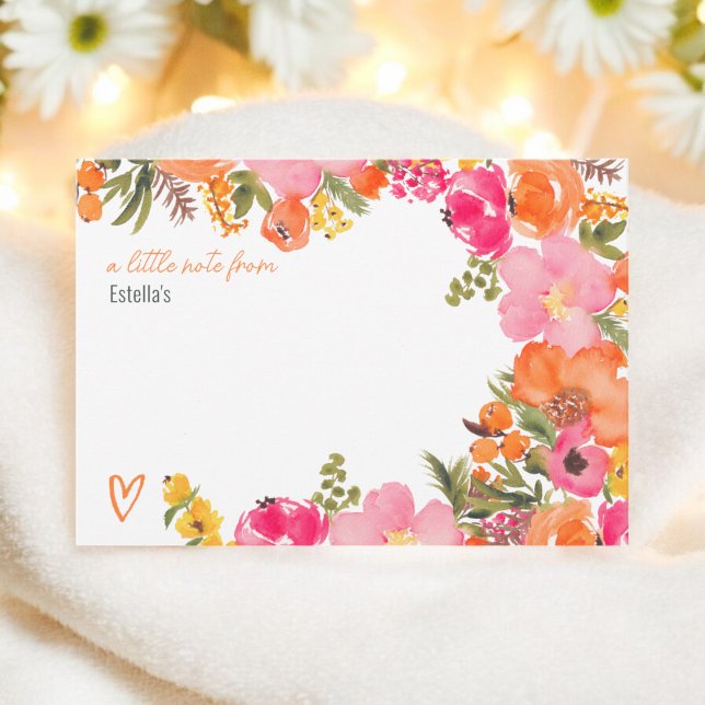 Bold Orange flowers script bridal shower  Card (Bold Orange flowers script bridal shower Note Card)