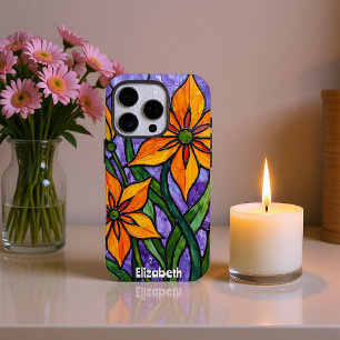 Bold Orange Flowers with Purple Background iPhone 16 Pro Case