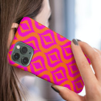 Bold Orange Hot Pink Summer Ikat Ogee Art Pattern