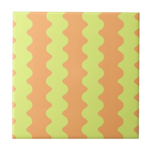 Bold Orange Lime Wavy Stripe Modern Decorative  Tile (Front)