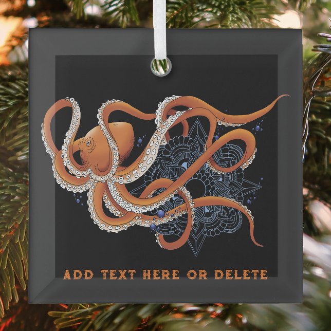 Bold Orange Mesmerising Octopus Mandala  Glass Tree Decoration (Creator Uploaded)