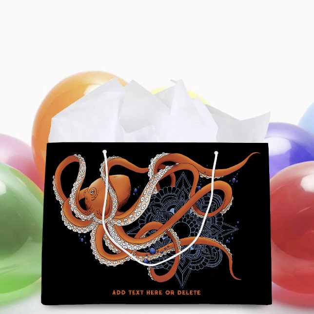 Bold Orange Mesmerising Octopus Mandala  Large Gift Bag (Creator Uploaded)