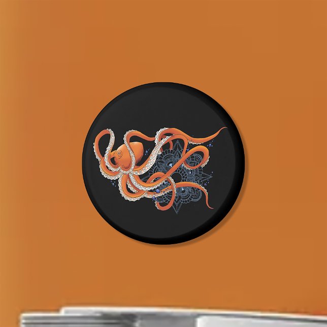 Bold Orange Mesmerising Octopus Mandala  Magnet (Creator Uploaded)