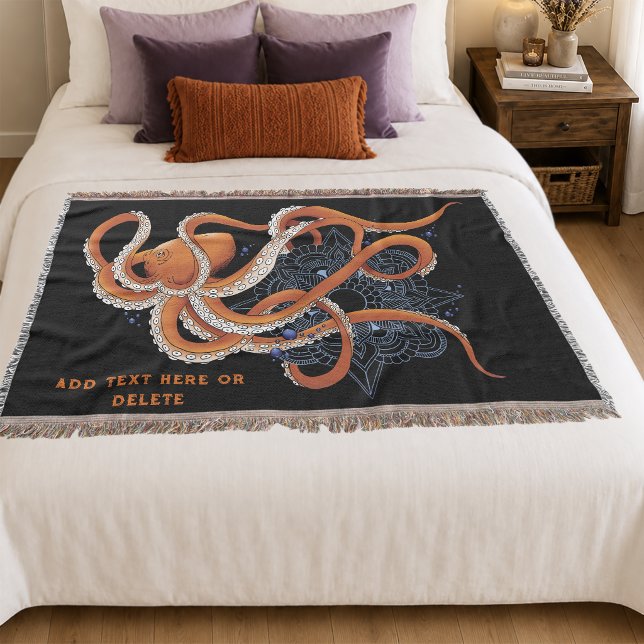 Bold Orange Mesmerising Octopus Mandala  Throw Blanket (Creator Uploaded)