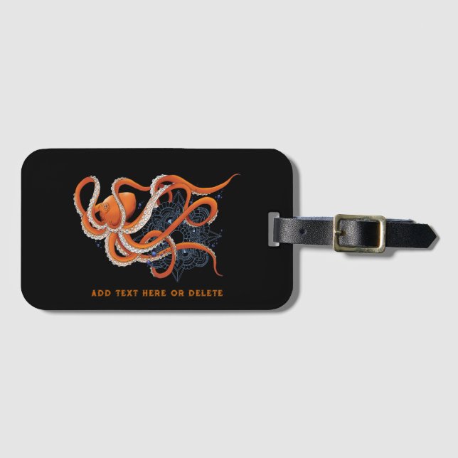 Bold Orange Mesmerizing Octopus Mandala  Luggage Tag (Front Horizontal)