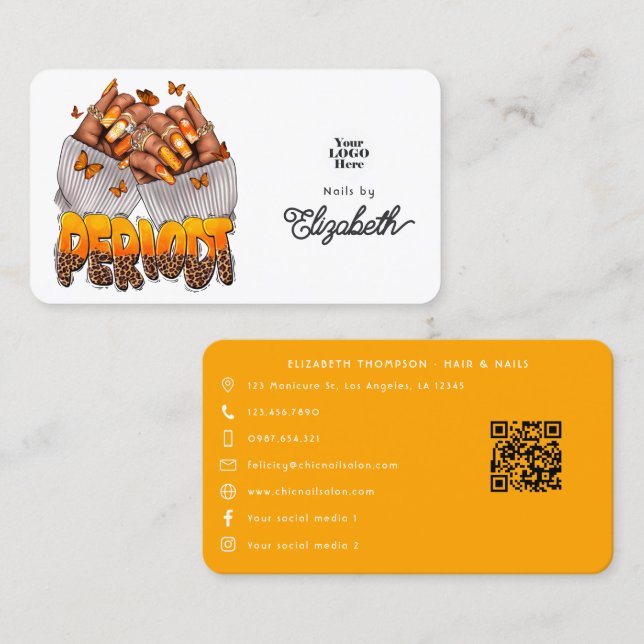 Bold Orange Periodt African American Nail Salon Business Card (Front/Back)