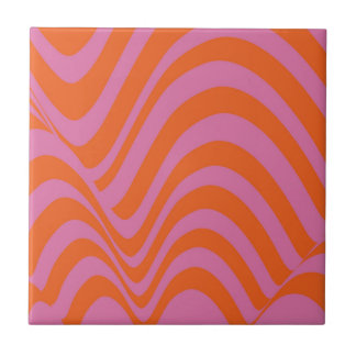Bold Orange Pink Wavy Stripes Pattern Tile