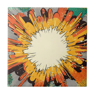 Bold Orange Pop Art Blast Black Speed Lines Tile