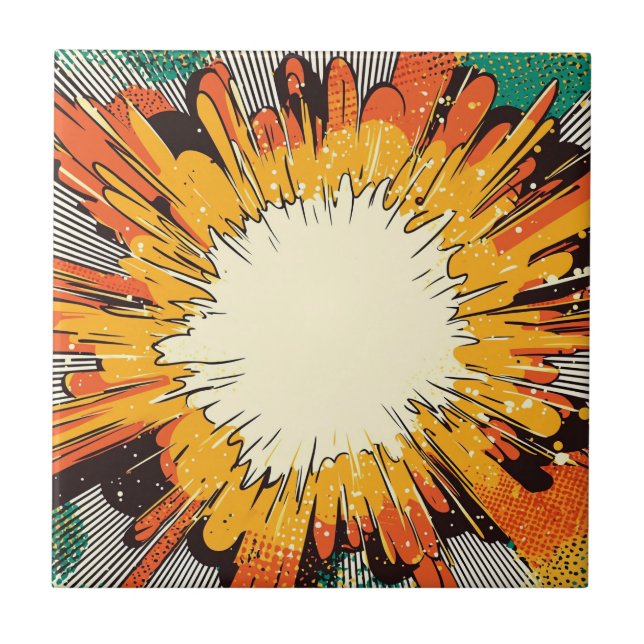 Bold Orange Pop Art Blast Black Speed Lines Tile (Front)