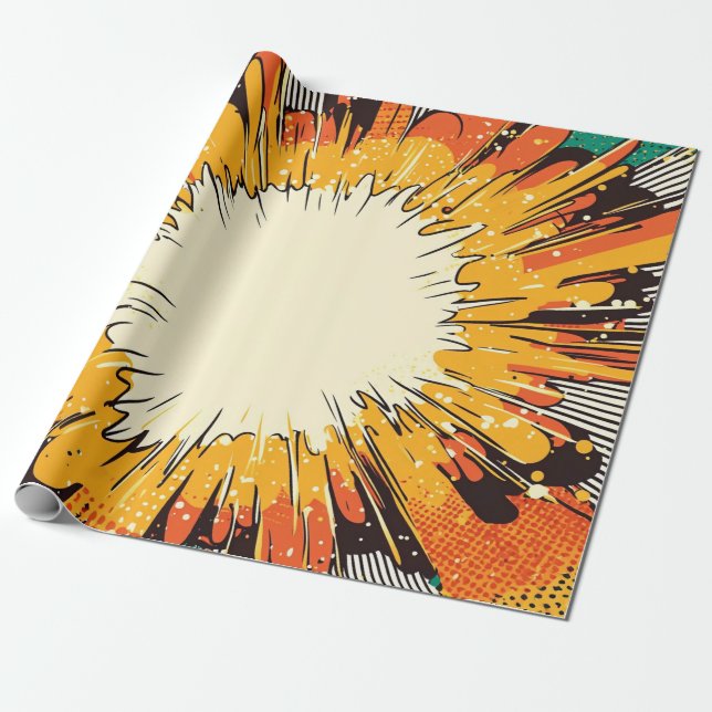Bold Orange Pop Art Blast Black Speed Lines Wrapping Paper (Unrolled)