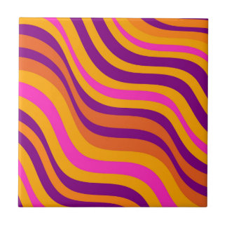 Bold Orange Purple Pink Wavy Stripes Pattern Tile