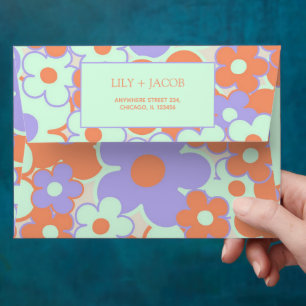 Bold Orange & Purple Whimsical Floral Engagement  Envelope