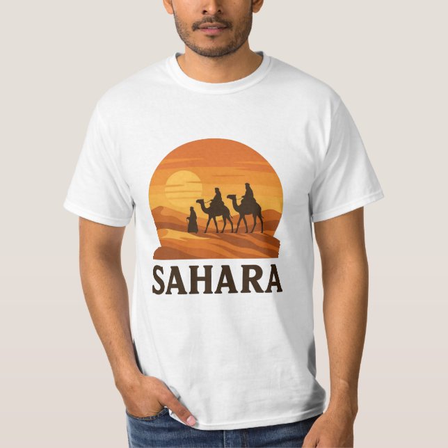 Bold Orange Retro Vector Sahara Sunset Camel  T-Shirt (Front)
