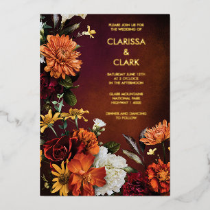 Bold Orange Rust Fall Floral Modern Wedding 