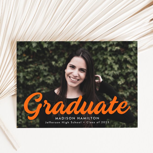 Bold Orange Script Photo Graduation Announcement (Creator Uploaded)