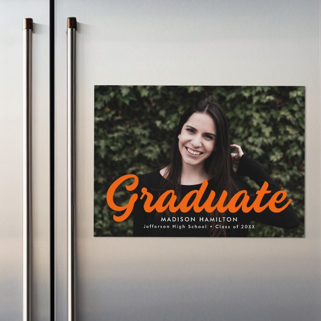 Bold Orange Script Photo Graduation Announcement (Creator Uploaded)