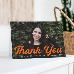 Bold Orange Script Photo Graduation Thank You Card