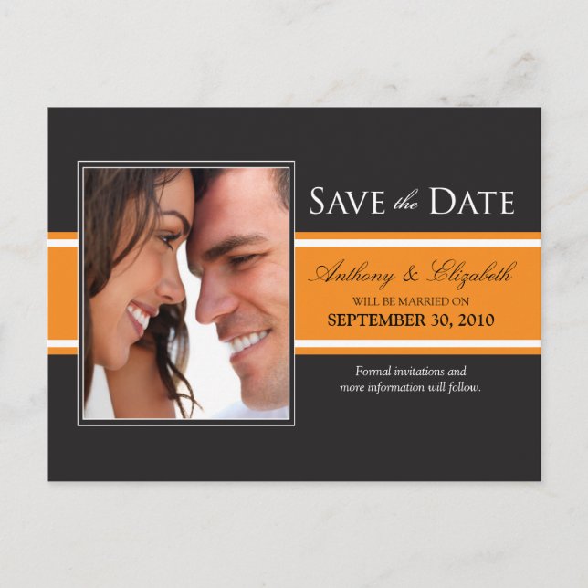 Bold Orange Stripe Save the Date Postcard (Front)
