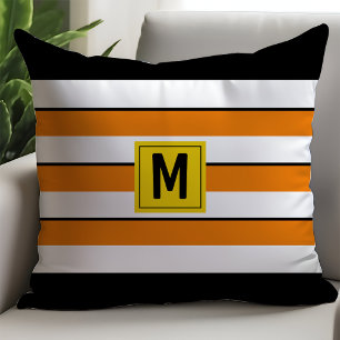 Bold Orange Stripes Monogram Cushion