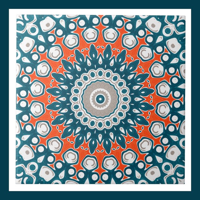 Bold Orange & Teal Mandala Geometric Totem Pattern Tile (Creator Uploaded)