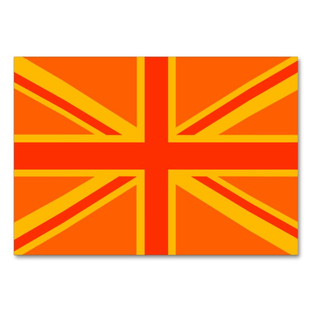 Bold Orange Union Jack British Flag Swag Table Number (Front)